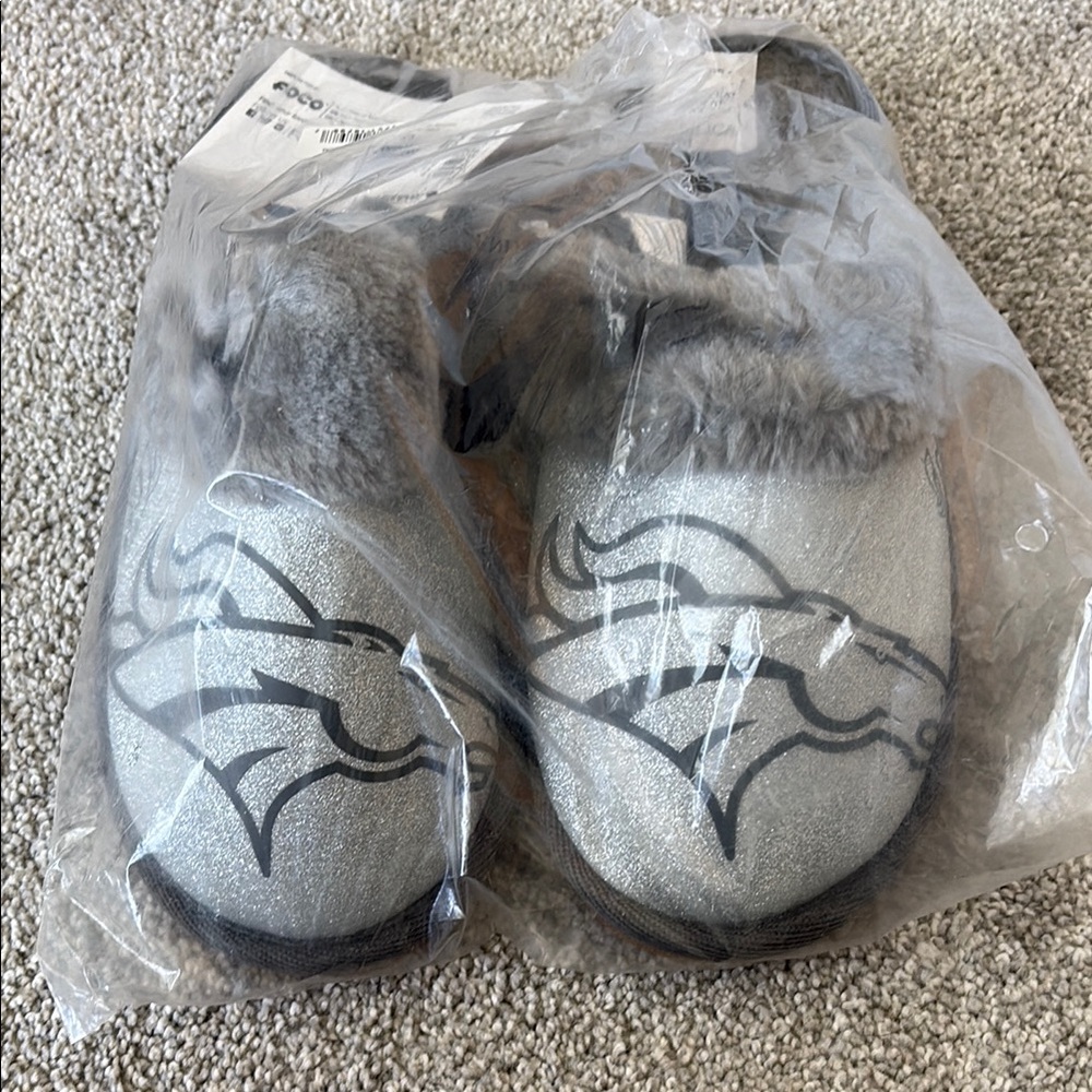 Gray Plush Slippers with Logo